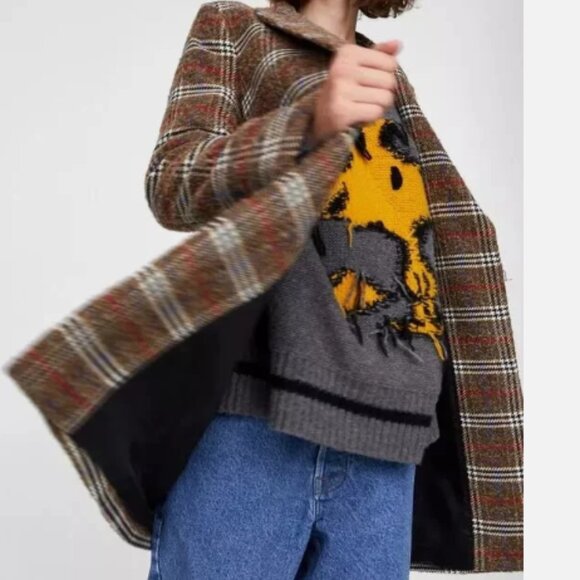 ZARA BROWN CHECKED SINGLE BREASTED WOOL & ALPACA COAT SIZE M - Picture 3 of 12